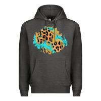 Charcoal Heather glitter leopard turquoise patch Premium Hoodie - AdoDesignShop