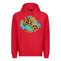 Red glitter leopard turquoise patch Premium Hoodie - AdoDesignShop