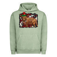 Pigment Oil Green christmas highland cow Urban Hoodie - BarkalooDesign