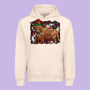 Christmas Highland Cow Urban Hoodie Designed By Barkaloodesign