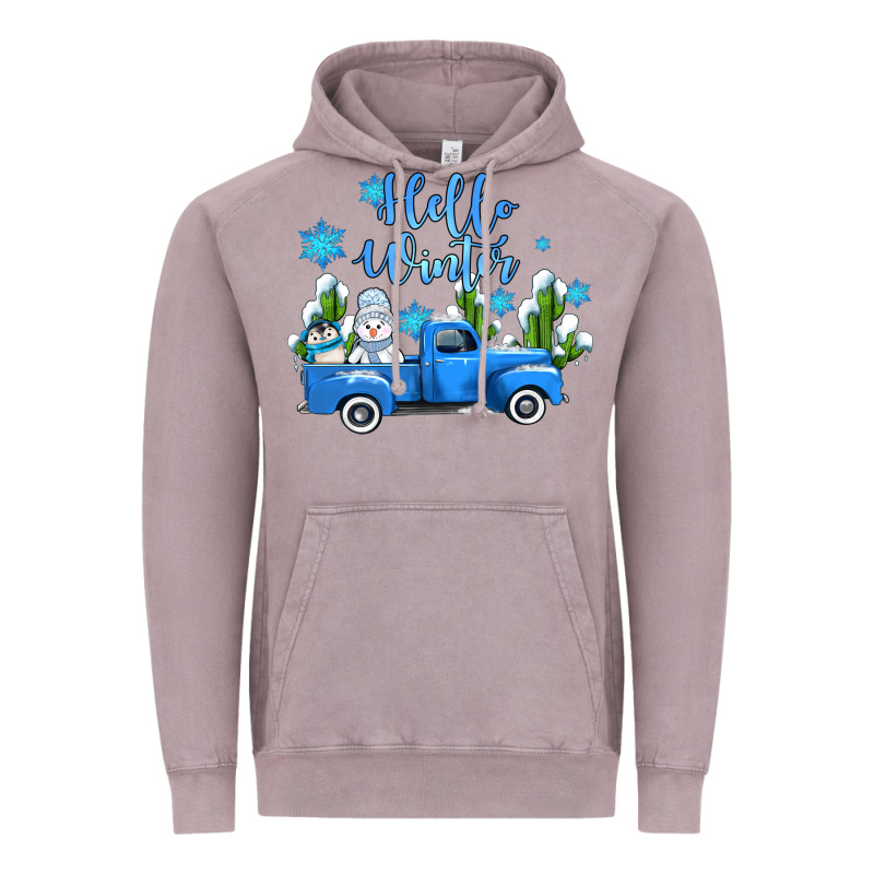 Hello Winter With Sniwman And  Truck Vintage Hoodie by AdoDesignShop | Teevron