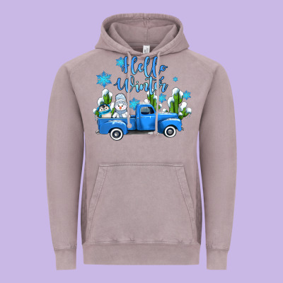 Hello Winter With Sniwman And  Truck Vintage Hoodie Designed By Adodesignshop