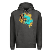 Charcoal Heather glitter leopard turquoise patch Premium Hoodie - AdoDesignShop