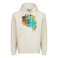 Oatmeal Heather glitter leopard turquoise patch Premium Hoodie - AdoDesignShop