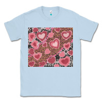 Dusty Blue valentines day hearts with leopard and cowhide Classic Tee - RanaPortraitStore