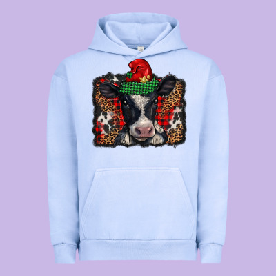 Christmas Black And White Baby Cow Urban Hoodie Designed By Barkaloodesign