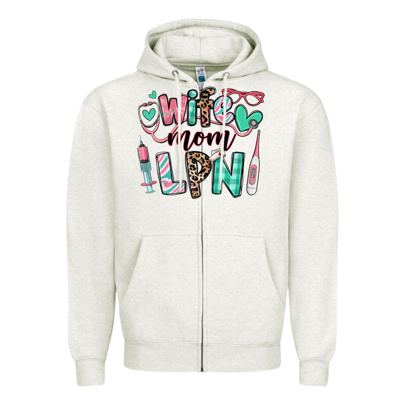 Wife Mom Lpn Licensed Practical Nurse Zipper Hoodie by RanaPortraitStore | Teevron