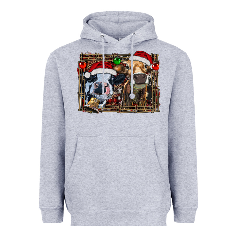 Christmas Heifers With Leopard And Cowhide Background Heavyweight Hoodie by RanaPortraitStore | Teevron