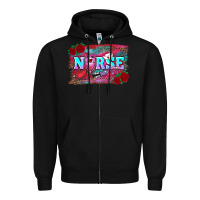 Black valentines day nurse with leopard and turquoise ba Zipper Hoodie - RanaPortraitStore