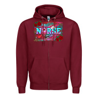 Burgundy valentines day nurse with leopard and turquoise ba Zipper Hoodie - RanaPortraitStore