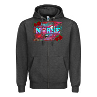 Charcoal Heather valentines day nurse with leopard and turquoise ba Zipper Hoodie - RanaPortraitStore