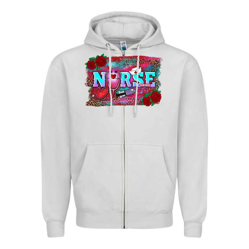 Valentines Day Nurse With Leopard And Turquoise Ba Zipper Hoodie by RanaPortraitStore | Teevron