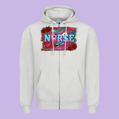 Zipper Hoodie valentines day nurse with leopard and turquoise ba