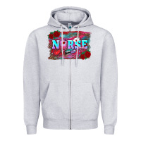 Heather Grey valentines day nurse with leopard and turquoise ba Zipper Hoodie - RanaPortraitStore
