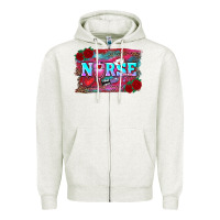 Oatmeal Heather valentines day nurse with leopard and turquoise ba Zipper Hoodie - RanaPortraitStore