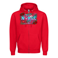 Red valentines day nurse with leopard and turquoise ba Zipper Hoodie - RanaPortraitStore