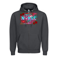 Smoke valentines day nurse with leopard and turquoise ba Zipper Hoodie - RanaPortraitStore