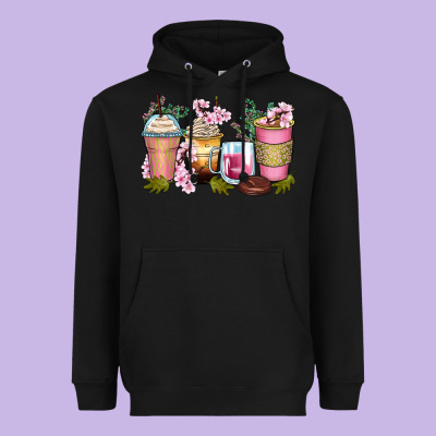 Flowers Coffee Cups Heavyweight Hoodie Designed By Zillion Design Studio