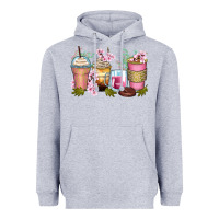 Heather Grey flowers coffee cups Heavyweight Hoodie - Zillion Design Studio