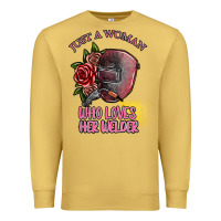 Antique Gold just a woman who loves her welder Premium Sweatshirt - SublimationCraftShop