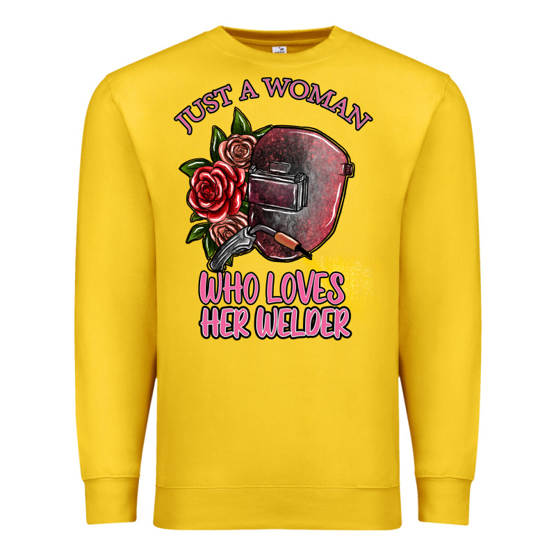 Just A Woman Who Loves Her Welder Premium Sweatshirt by SublimationCraftShop | Teevron