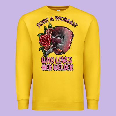 Just A Woman Who Loves Her Welder Premium Sweatshirt Designed By Sublimationcraftshop