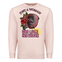 Pale Pink just a woman who loves her welder Premium Sweatshirt - SublimationCraftShop