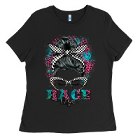 Black race life  messy bun Ladies Tee - BarkalooDesign