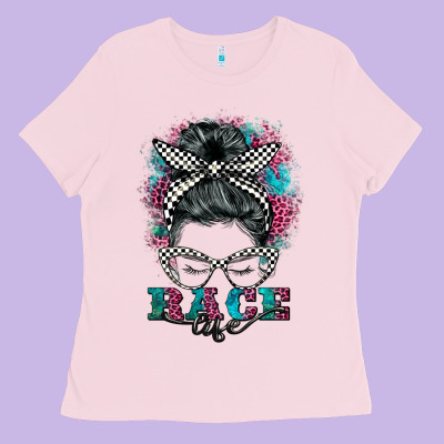 Race Life  Messy Bun Ladies Tee Designed By Barkaloodesign