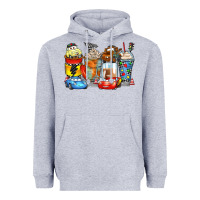Heather Grey cartoon characters coffee cups Heavyweight Hoodie - Zillion Design Studio