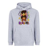 Heather Grey bead me mardi gras afro messy bun Heavyweight Hoodie - texasbilliewilder
