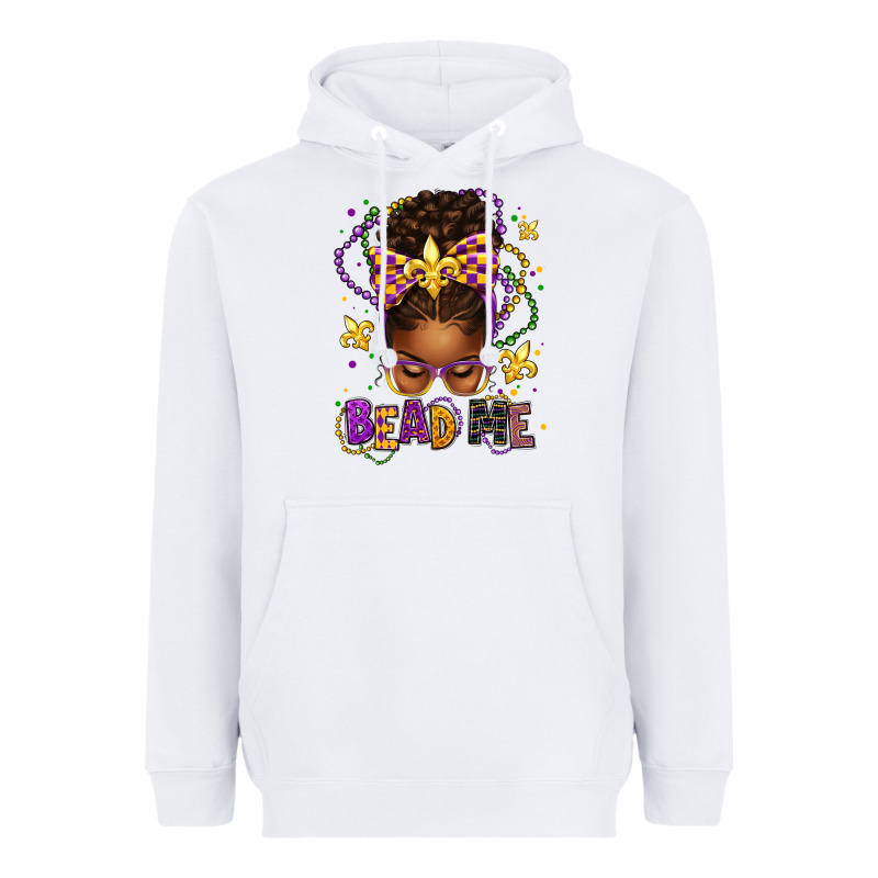 Bead Me Mardi Gras Afro Messy Bun Heavyweight Hoodie by texasbilliewilder | Teevron