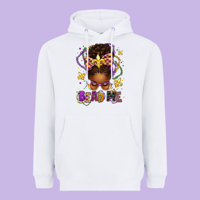 Bead Me Mardi Gras Afro Messy Bun Heavyweight Hoodie Designed By Texasbilliewilder