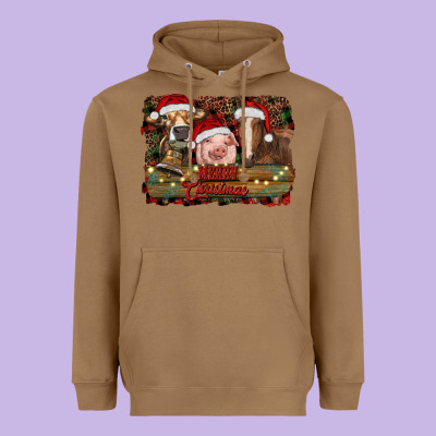 Merry Christmas Farm Animals Heavyweight Hoodie Designed By Ranaportraitstore