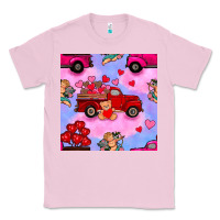 Bubblegum Pink valentines day truck and cupid in the sky seamless pattern Classic Tee - BundleAndBundleShop