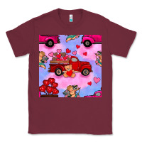 Burgundy valentines day truck and cupid in the sky seamless pattern Classic Tee - BundleAndBundleShop
