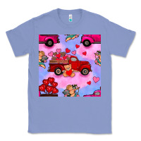 Colony Blue valentines day truck and cupid in the sky seamless pattern Classic Tee - BundleAndBundleShop