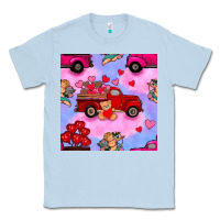 Dusty Blue valentines day truck and cupid in the sky seamless pattern Classic Tee - BundleAndBundleShop