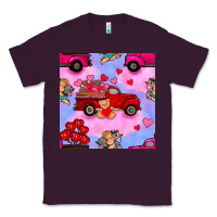 Plum valentines day truck and cupid in the sky seamless pattern Classic Tee - BundleAndBundleShop
