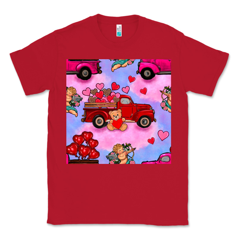 Valentines Day Truck And Cupid In The Sky Seamless Pattern Classic Tee by BundleAndBundleShop | Teevron