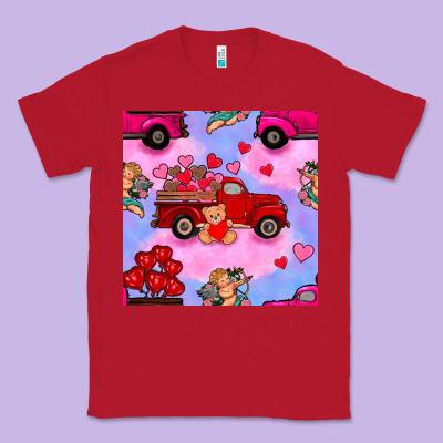 Valentines Day Truck And Cupid In The Sky Seamless Pattern Classic Tee Designed By Bundleandbundleshop