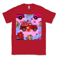 Red valentines day truck and cupid in the sky seamless pattern Classic Tee - BundleAndBundleShop