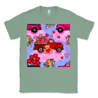 Sage valentines day truck and cupid in the sky seamless pattern Classic Tee - BundleAndBundleShop