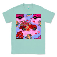 Seafoam valentines day truck and cupid in the sky seamless pattern Classic Tee - BundleAndBundleShop