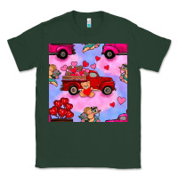 Sports Green valentines day truck and cupid in the sky seamless pattern Classic Tee - BundleAndBundleShop