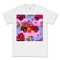 White valentines day truck and cupid in the sky seamless pattern Classic Tee - BundleAndBundleShop
