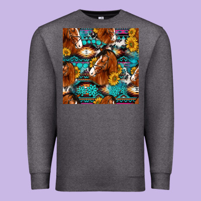 Sunflower Horses Seamless Pattern Premium Sweatshirt Designed By Hra Design Shop