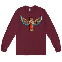 Burgundy our lady of guadalupe cross with wings Long Sleeve Tee - BarkalooDesign