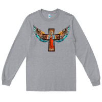 Heather Grey our lady of guadalupe cross with wings Long Sleeve Tee - BarkalooDesign
