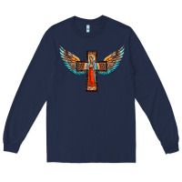 Navy our lady of guadalupe cross with wings Long Sleeve Tee - BarkalooDesign